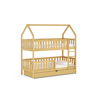 Łóżko piętrowe dla dzieci LEA z barierkami, szufladą i stelażem