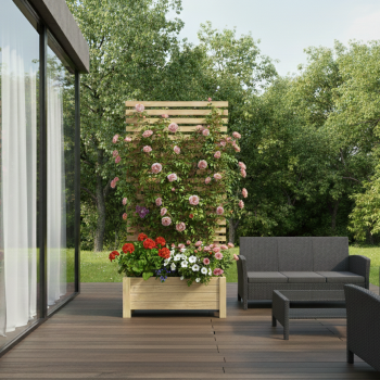 Donica drewniana CANAT z pergolą horyzontalną tarasowa balkonowa BEZBARWNA