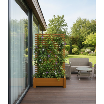 Donica drewniana CANAT z pergolą horyzontalną tarasowa balkonowa TEAK