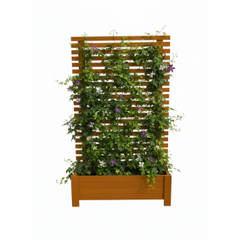 Donica drewniana CANAT z pergolą horyzontalną tarasowa balkonowa kolor TEAK