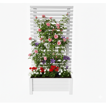 Donica drewniana CANAT z pergolą horyzontalną tarasowa balkonowa kolor BIAŁY