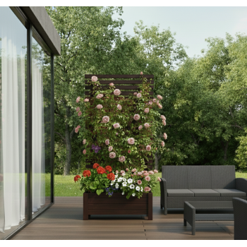 Donica drewniana CANAT z pergolą horyzontalną tarasowa balkonowa kolor PALISANDER