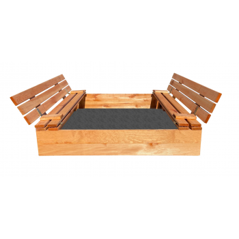 Piaskownica drewniana z pokrywą zamykaniem i ławkami 145x145 + plandeka